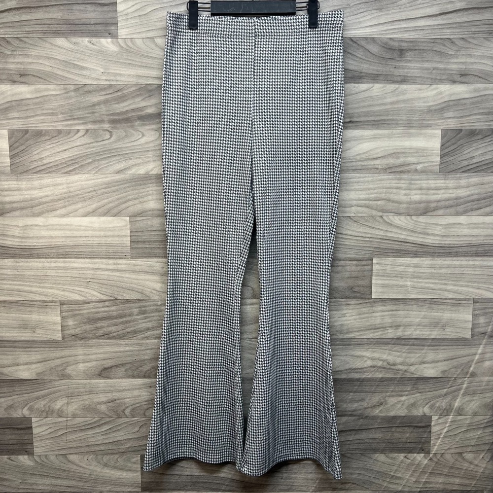 Wild Fable Flare Pants Women's Medium Gray Houndstooth High Rise Stretch Pull On